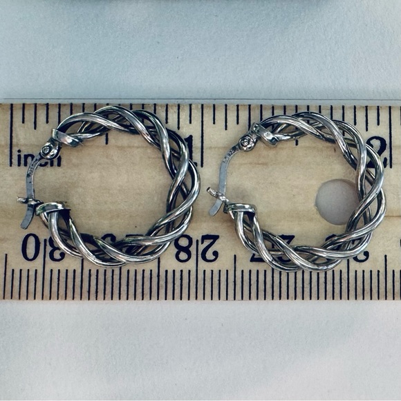 Vintage Handmade Twisted Wire Solid 925 Sterling Silver Hoop Earrings - Picture 3 of 9
